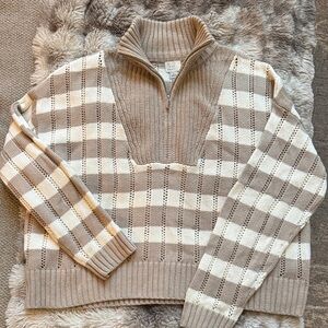Women’s Beige and White Striped Sweater